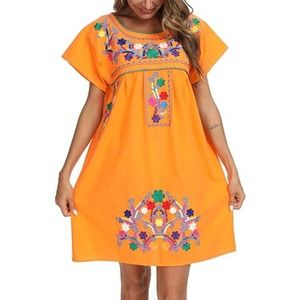 YZXDORWJ Women Mexican Embroidered Dress Short Sleeve Size XXL